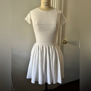 Socapri white knit dress with gold pinstripe, size M